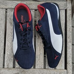 red white and blue puma sneakers